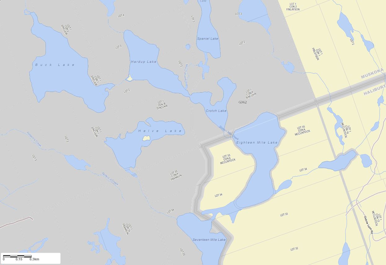 Crown Land Map of Helve Lake in Municipality of Lake of Bays and the District of Muskoka